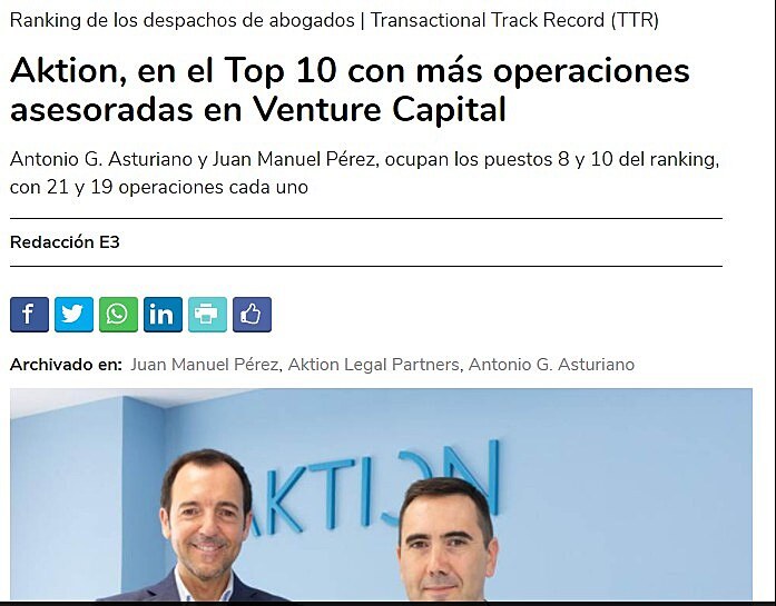 Aktion, en el Top 10 con ms operaciones asesoradas en Venture Capital